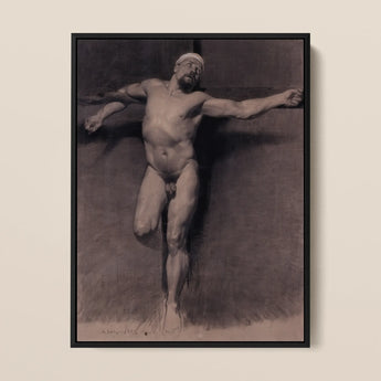 Studio di nudo maschile per una crocifissione - Fortuny stampa d'arte di nudo / Canvas, 12x16’’ / 31x41cm / Cornice nera, Posters Prints & Visual Artwork, Toby