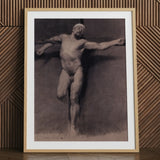 Studio di nudo maschile per una crocifissione - Fortuny stampa d'arte di nudo / Canvas, 24x32’’ / 61x81cm / Cornice naturale / Matboard, Posters Prints & Visual