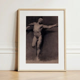 Naked Male Study for a Crucifixion - Fortuny Nu Art Print / Canvas Framed Charcoal Muscular Nude Figure Dynamic Pose Mariano Marsal,