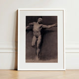 Naked Male Study for a Crucifixion - Fortuny Nu Art Print / Canvas Framed Charcoal Sketch Muscular Nude Figure Dynamic Mariano Marsal,