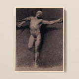 Naked Male Study for a Crucifixion - Fortuny Nu Art Print / Canvas Framed Monochrome Muscular Figure Dynamic Pose Mariano Marsal, Pressed,