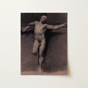 Naked Male Study for a Crucifixion - Fortuny Nu Art Print / Canvas, Mariano Fortuny Marsal, Fortuny Marsal Pressed, Dark Studio Support,