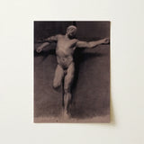 Naked Male Study for a Crucifixion - Fortuny Nu Art Print / Canvas Monochromatic Charcoal Sketch Muscular Nude Figure Arms Mariano Marsal,