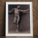 Naked Male Study for a Crucifixion - Fortuny Nu Art Print / Canvas White-framed Black-and-white Muscular Figure Dynamic Pose Mariano