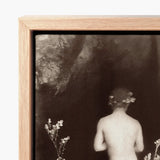 Naked Man Entering a Cave - Wilhelm Von Gloeden Art Print / Canvas Minimalist Wooden-framed Monochrome Artwork Figure Flowers, Mythic