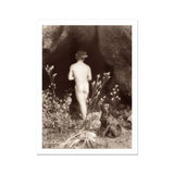 Naked Man Entering a Cave - Wilhelm Von Gloeden Art Print / Canvas Black White Artistic Nude Photograph Dog Companion Among, Mythic