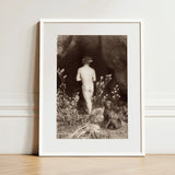 Naked Man Entering a Cave - Wilhelm Von Gloeden Art Print / Canvas Framed Black-and-white Photographic Nude Figure Dog Outdoor, Mythic