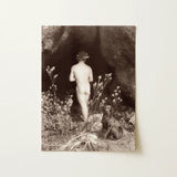 Naked Man Entering a Cave - Wilhelm Von Gloeden Art Print / Canvas Sepia-toned Photographic Nude Figure Floral Crown, Mythic Resonance