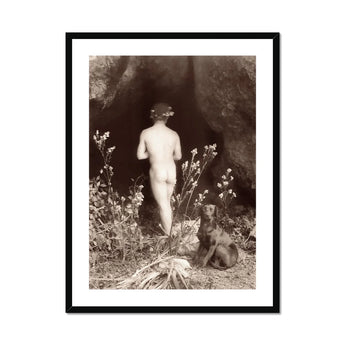 Naked Man Entering a Cave - Wilhelm Von Gloeden Art Print, Sepia-toned Artistic Nude Photograph Flowers Foliage