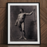 Nackter Mann mit Speer - Mariano Fortuny Marsal Kunstdruck / Leinwand, 24x32’’ / 61x81cm / Schwarzer Rahmen / Passepartout, Poster, Drucke & Visuelles