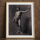 Nackter Mann mit Speer - Mariano Fortuny Marsal Kunstdruck / Leinwand, 24x32’’ / 61x81cm / Naturrahmen / Passepartout, Poster, Drucke & Visuelles