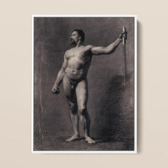 Naked Man with Spear - Mariano Fortuny Marsal Art Print / Canvas, 12x16’’ / 31x41cm / White Frame, Posters Prints & Visual Artwork, Toby