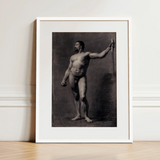 Naked Man with Spear - Mariano Fortuny Marsal Art Print / Canvas, 12x16’’ / 31x41cm / White Frame / Matboard, Posters Prints & Visual