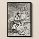 A Naked Witch Carried on the Shoulders of a Monster - Francisco De Goya Art Print / Canvas, 12x18’’ / 31x46cm / Black Frame, Posters Prints