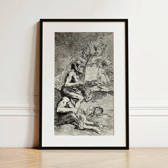 A Naked Witch Carried on the Shoulders of a Monster - Francisco De Goya Art Print / Canvas, 12x18’’ / 31x46cm / Black Frame / Matboard,