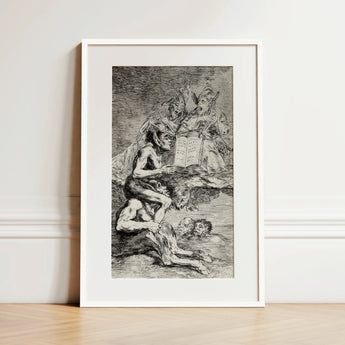 A Naked Witch Carried on the Shoulders of a Monster - Francisco De Goya Art Print / Canvas, 12x18’’ / 31x46cm / White Frame / Matboard,