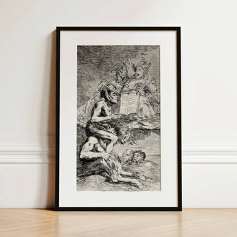A Naked Witch Carried on the Shoulders of Monster - Francisco De Goya Art Print / Canvas Black-framed Artwork Detailed Dramatic Scene