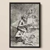 A Naked Witch Carried on the Shoulders of Monster - Francisco De Goya Art Print / Canvas Black-framed Charcoal Sketch Dramatic Scene