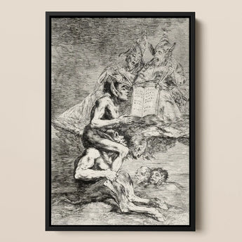 A Naked Witch Carried on the Shoulders of a Monster - Francisco De Goya Art Print / Canvas Black-framed Charcoal Sketch Print Dramatic