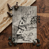 A Naked Witch Carried on the Shoulders of a Monster - Francisco De Goya Art Print / Canvas Detailed Black-and-white Dramatic Scene Figures