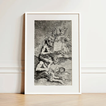 A Naked Witch Carried on the Shoulders of Monster - Francisco De Goya Art Print / Canvas Framed Black-and-white Dramatic Darkly Detailed