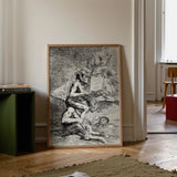 A Naked Witch Carried on the Shoulders of a Monster - Francisco De Goya Art Print / Canvas Framed Black-and-white Dramatic Scene Figures