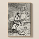 A Naked Witch Carried on the Shoulders of a Monster - Francisco De Goya Art Print / Canvas Framed Black-and-white Dramatic Scene Figures