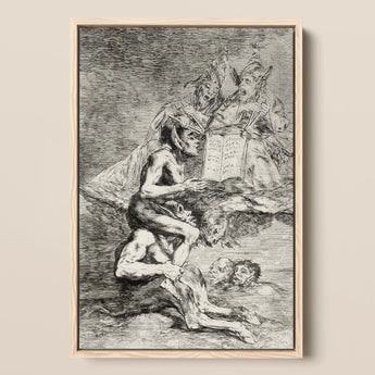 A Naked Witch Carried on the Shoulders of a Monster - Francisco De Goya Art Print / Canvas Framed Black-and-white Dramatic Scene Figures
