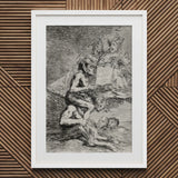 A Naked Witch Carried on the Shoulders of Monster - Francisco De Goya Art Print / Canvas Framed Grotesque Figures Horned Book Submerged