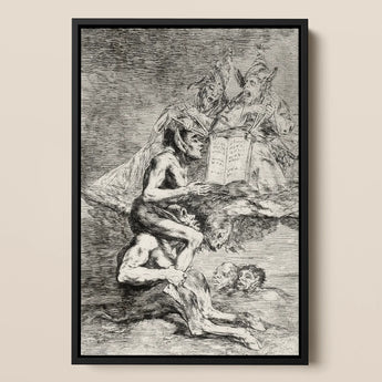 A Naked Witch Carried on the Shoulders of a Monster - Francisco De Goya Framed Canvas, Framed Black-and-white Print Fantastical Macabre