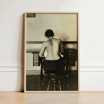 Naked Woman Sewing Lewis Hine Art Print / Canvas Framed Black-and-white Photographic Seated Antique Desk, Shot, American Social Reform,
