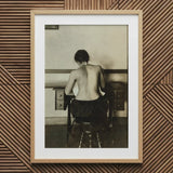 Naked Woman Sewing Lewis Hine Art Print / Canvas Minimalist Wooden-framed Black-and-white Photograph White Mat Seated, Shot, American
