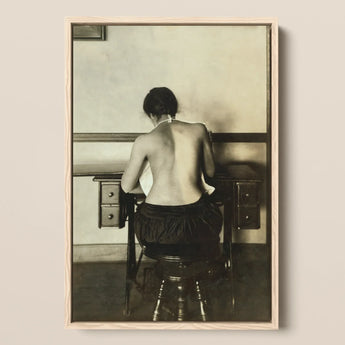 Naked Woman Sewing Lewis Hine Art Print / Canvas Sepia-toned Framed Photograph Woman Seated Antique Desk Exposed Lewis Hine, Hine Shot,
