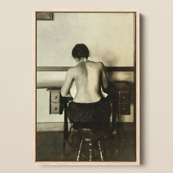 Naked Woman Sewing Lewis Hine Art Print / Canvas Sepia-toned Framed Photograph Seated Antique Desk Exposed, Shot, American Social Reform,