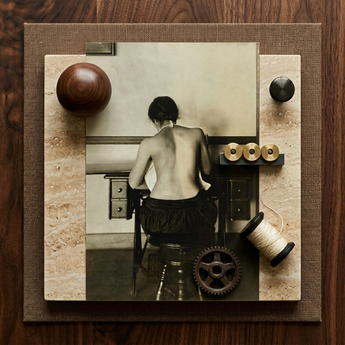 Naked Woman Sewing Lewis Hine Art Print / Canvas Sepia-toned Photographic Print Framed Textured Beige Marble Panels Lewis Hine, Hine Shot,