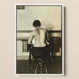 Naked Woman Sewing Lewis Hine Art Print / Canvas Vintage Sepia-toned Framed Photograph Seated Antique Desk, Shot, American Social Reform,