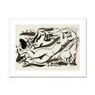 Naked Woman & Two Horses with the Sea - Leo Gestel Art Print, Black White Abstract Ink Nude Figures Horses Motion