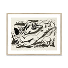 Naked Woman & Two Horses with the Sea - Leo Gestel Art Print, Black White Abstract Ink Nude Figures Horses Motion