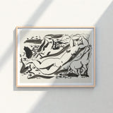 Minimalist Wooden-framed Artwork Bold Black Ink Sketch Abstracted Leo Gestel Art, Gestel’s Naked Woman, Sea Beckons