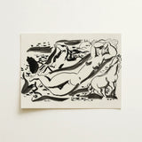 Naked Woman & Two Horses with the Sea - Leo Gestel Art Print / Canvas Black Ink Abstract Off-white Paper Nude Figure Horse, Gestel’s,