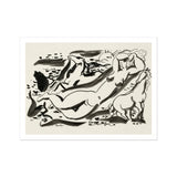 Naked Woman & Two Horses with the Sea - Leo Gestel Art Print / Canvas Black White Ink Abstract Figures Forms Dynamic Composition, Gestel’s,