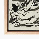 Naked Woman & Two Horses with the Sea - Leo Gestel Art Print / Canvas Black Ink Abstract Figure Painting Off-white Framed, Gestel’s,