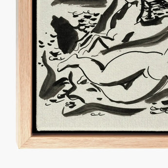 Naked Woman & Two Horses with the Sea - Leo Gestel Art Print / Canvas Black Ink Abstract Figure Painting Off-white Framed, Gestel’s,