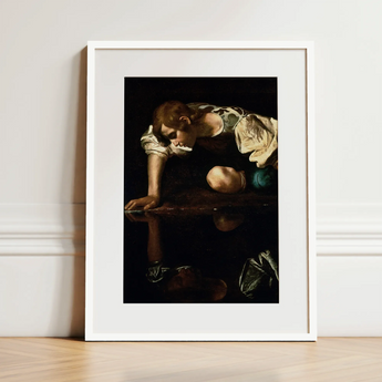 Narcissus - Caravaggio Art Print / Canvas, 12x16’’ / 31x41cm / White Frame / Matboard, Posters Prints & Visual Artwork, Toby Leon