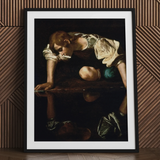 Narcissus - Caravaggio Art Print / Canvas, 24x32’’ / 61x81cm / Black Frame / Matboard, Posters Prints & Visual Artwork, Toby Leon