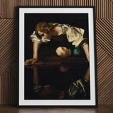 Narcissus - Caravaggio Art Print / Canvas Black-framed Caravaggio’s Saint Matthew White Mat, Boy’s Body, Closed Loop, Roman Pitch, Prints