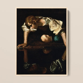 Narcissus - Caravaggio Art Print / Canvas Framed Reproduction Caravaggio’s Saint Matthew Dramatic Chiaroscuro Style, Boy’s Body, Closed
