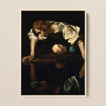 Narcissus - Caravaggio Art Print / Canvas Framed Reproduction Caravaggio’s Saint Matthew Dramatic Chiaroscuro Style, Boy’s Body, Closed