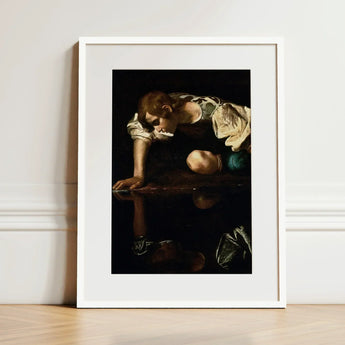 Narcissus - Caravaggio Art Print / Canvas White-framed Caravaggio’s Saint Matthew Minimalist, Boy’s Body, Closed Loop, Roman Pitch, Prints