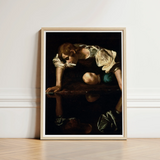 Narcissus - Caravaggio Greek Myth Art Print / Canvas Framed Reproduction Caravaggio’s Saint Matthew Light Wood Frame, Boy’s Body, Closed